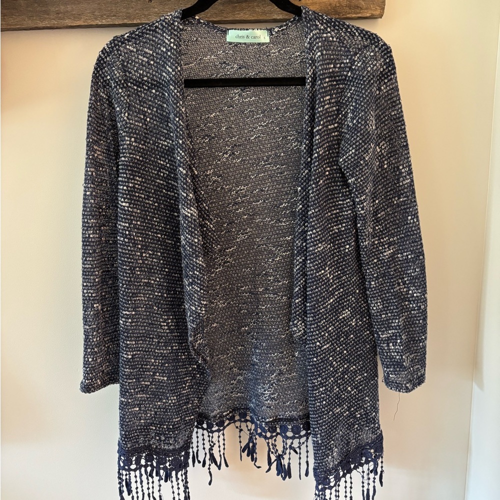 Chris & Carol Navy Blue Cardigan with Fringe
